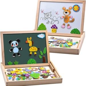 Toy Imagine Wooden Magnetic Chalkboard – Double-Sided Educational Learning Board with Chalk, Marker & Duster – Small Green & White Writing Board for Kids (3+ Years)