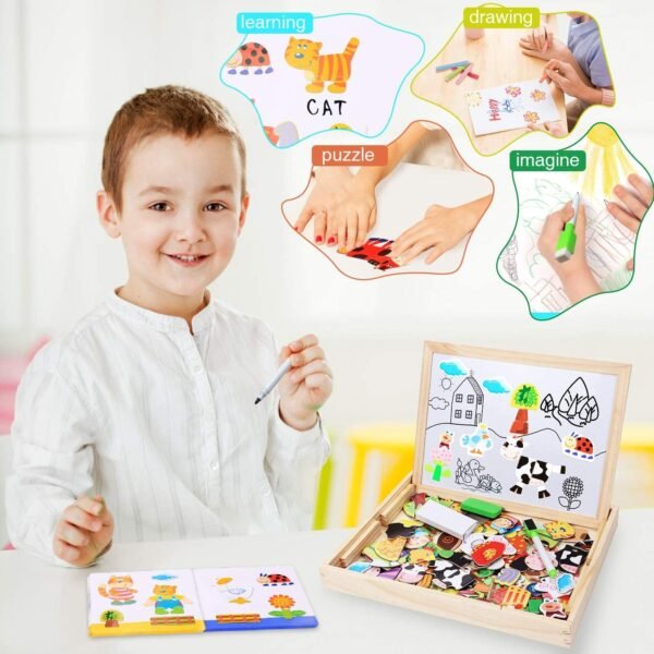 Toy Imagine Wooden Magnetic Chalkboard – Double-Sided Educational Learning Board with Chalk, Marker & Duster – Small Green & White Writing Board for Kids (3+ Years) - Image 6